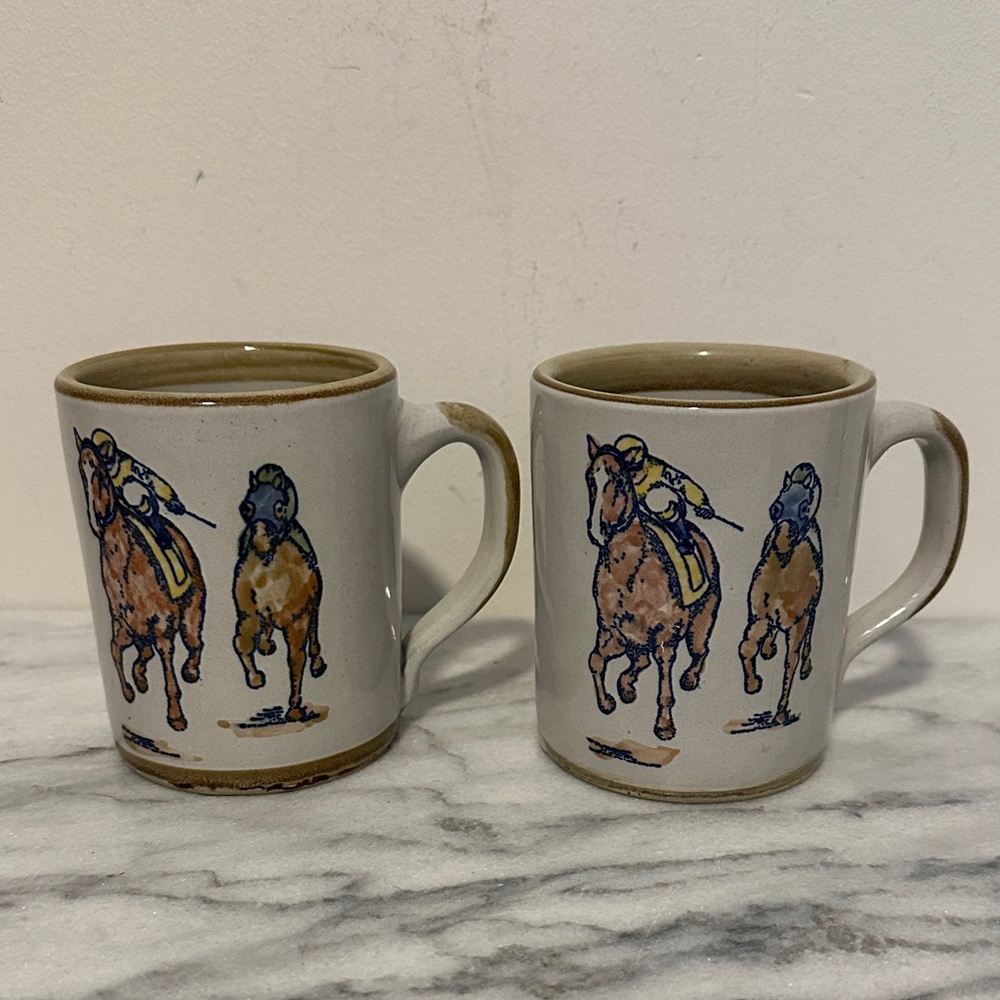 Horse Racing Themed Ceramic Mugs - Set of 2